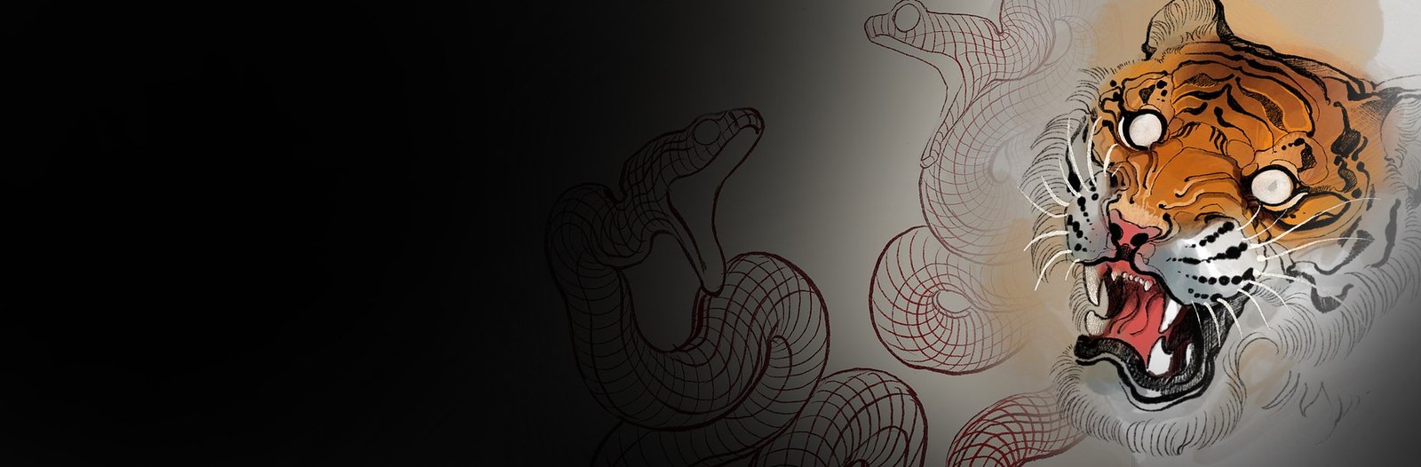 Tigre e serpentes, desenho de Denis Vazios