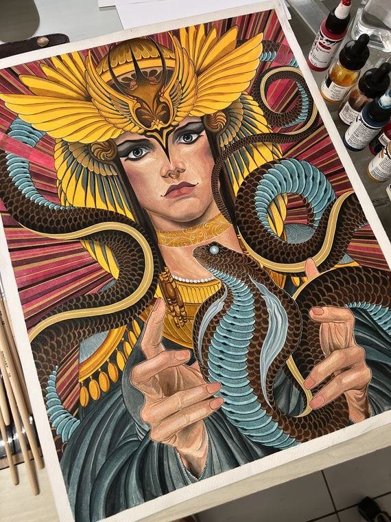Dama e serpentes, pintura original de Denis Vazios